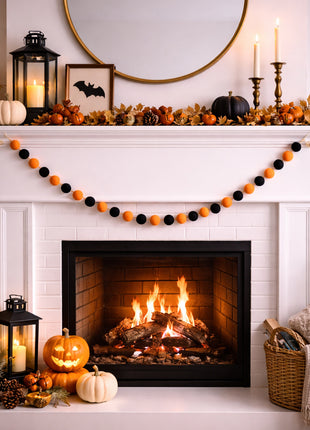 Festive Halloween Pom-Pom Felt Garland for Mantel Decor