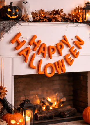 Hand-Stitched "Happy Halloween" Plush Wool Felt Banner