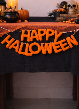 Hand-Stitched "Happy Halloween" Plush Wool Felt Banner