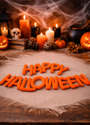Hand-Stitched "Happy Halloween" Plush Wool Felt Banner