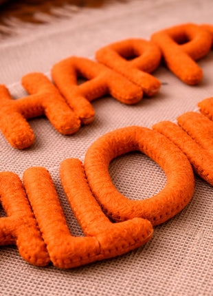 Hand-Stitched "Happy Halloween" Plush Wool Felt Banner