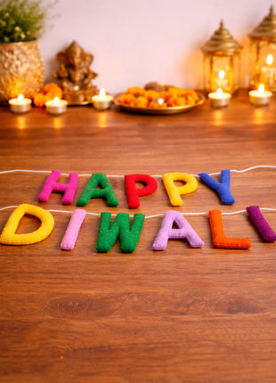 Vibrant Multicolor "Happy Diwali" Handcrafted Wool Felt Banner