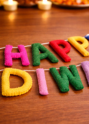 Vibrant Multicolor "Happy Diwali" Handcrafted Wool Felt Banner