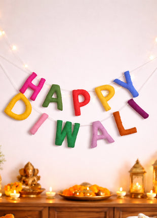 Vibrant Multicolor "Happy Diwali" Handcrafted Wool Felt Banner