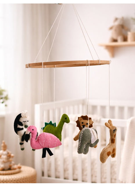 Handcrafted Wool Felt Hanging Baby Mobile – Cute Animal Nursery Decor