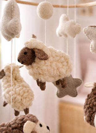 Handcrafted Wool Felt Hanging Baby Mobile – Sheep & Cloud Nursery Decor