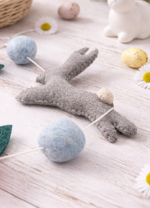 Whimsical Easter Bunny and Rose Wool Felt Garland