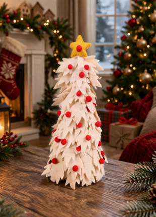 Handcrafted Cream Wool Felt Tabletop Christmas Tree