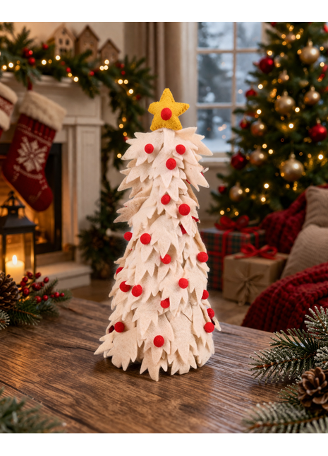 Handcrafted Cream Wool Felt Tabletop Christmas Tree