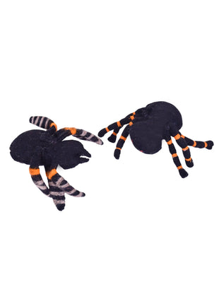 Handcrafted Halloween Plush Wool Felt Spiders (Set Of Two)