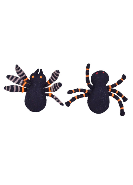 Handcrafted Halloween Plush Wool Felt Spiders (Set Of Two)