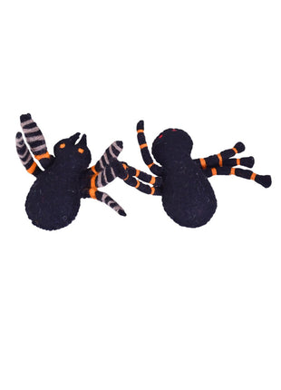 Handcrafted Halloween Plush Wool Felt Spiders (Set Of Two)