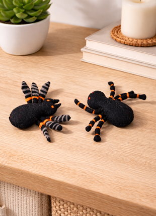 Handcrafted Halloween Plush Wool Felt Spiders (Set Of Two)