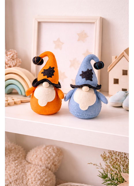 Whimsical Handcrafted Wool Felt Halloween Gnomes (Set Of Two)
