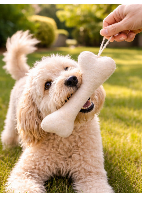 Handmade Wool Felt Bone Toy – Soft Pet-Friendly Hanging Chew Décor