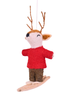 Handcrafted Whimsical Reindeer Wool Felt Hanging Toy