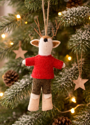 Handcrafted Whimsical Reindeer Wool Felt Hanging Toy