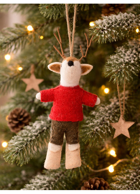Handcrafted Whimsical Reindeer Wool Felt Hanging Toy