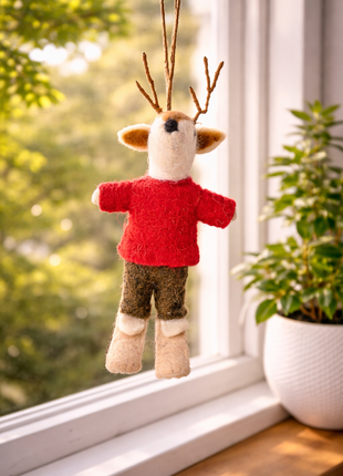 Handcrafted Whimsical Reindeer Wool Felt Hanging Toy