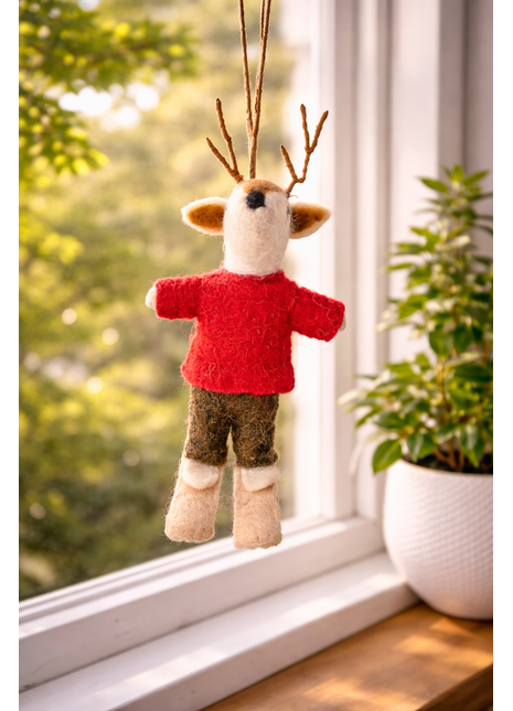 Handcrafted Whimsical Reindeer Wool Felt Hanging Toy