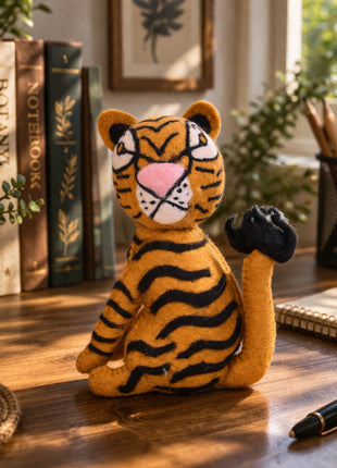 Handcrafted Whimsical Tiger Wool Felt Desk Companion