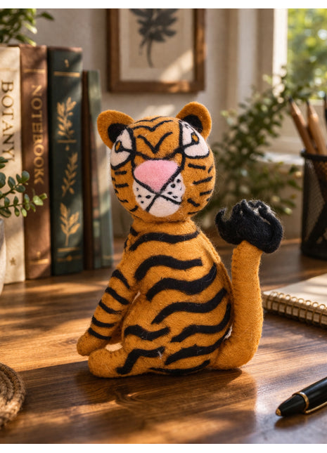 Handcrafted Whimsical Tiger Wool Felt Desk Companion