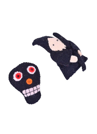 Handmade Wool Felt Halloween Hanging Ornaments – Spooky Skull & Witch Décor (Pack of Two)