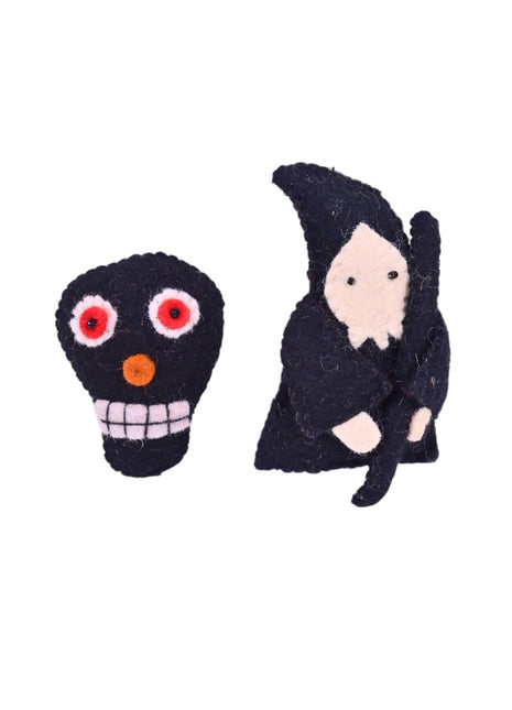 Handmade Wool Felt Halloween Hanging Ornaments – Spooky Skull & Witch Décor (Pack of Two)