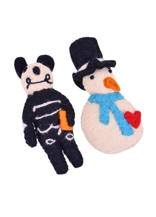 Handmade Wool Felt Car, Home Hanging Ornaments – Panda & Snowman Décor (Pack of Two)