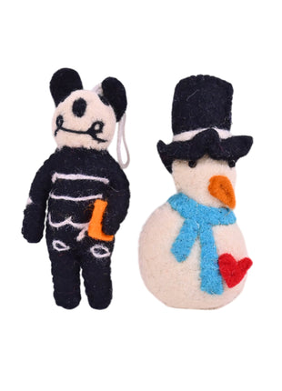 Handmade Wool Felt Car, Home Hanging Ornaments – Panda & Snowman Décor (Pack of Two)