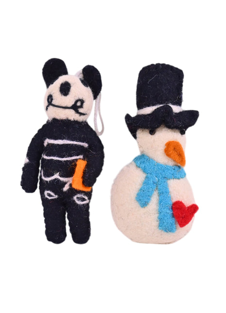 Handmade Wool Felt Car, Home Hanging Ornaments – Panda & Snowman Décor (Pack of Two)