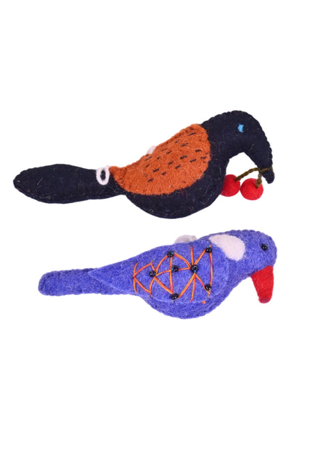 Handmade Wool Felt Hanging Birds – Decorative Soft Felt Bird Ornaments (Pack of Two)