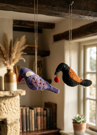 Handmade Wool Felt Hanging Birds – Decorative Soft Felt Bird Ornaments (Pack of Two)