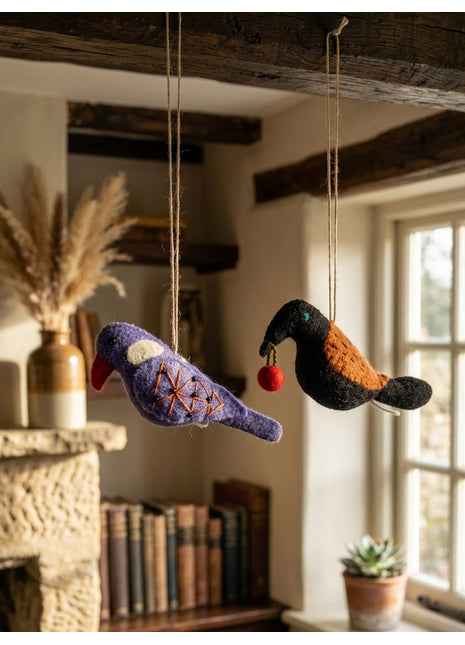Handmade Wool Felt Hanging Birds – Decorative Soft Felt Bird Ornaments (Pack of Two)