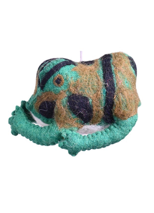 Handcrafted Earth-Tone Wool Felt Hanging Frog Ornament