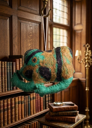 Handcrafted Earth-Tone Wool Felt Hanging Frog Ornament