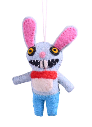 Handcrafted Whimsical Monster Bunny Wool Felt Ornament