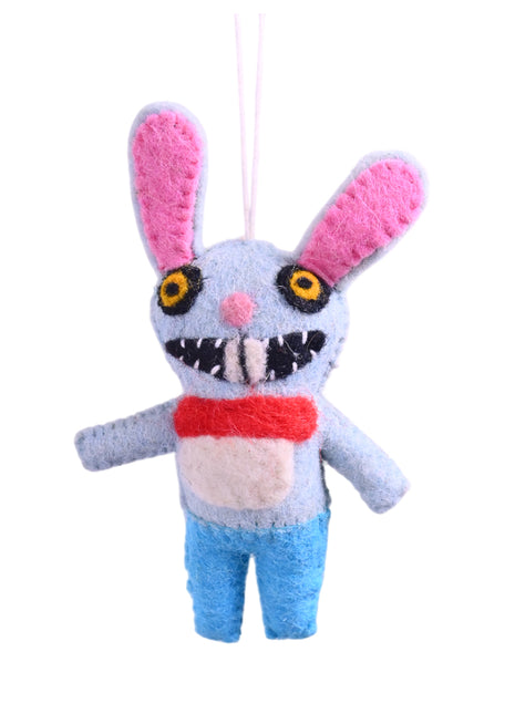 Handcrafted Whimsical Monster Bunny Wool Felt Ornament