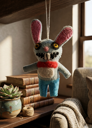 Handcrafted Whimsical Monster Bunny Wool Felt Ornament