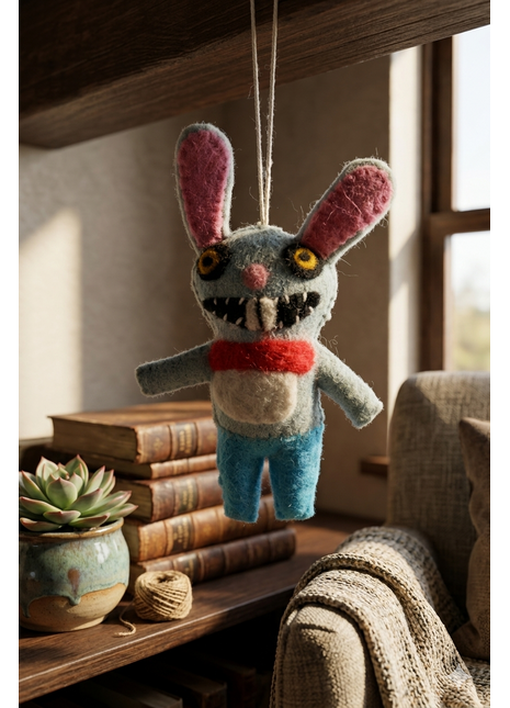 Handcrafted Whimsical Monster Bunny Wool Felt Ornament