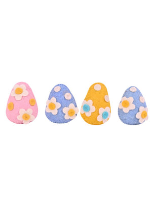 Hand-Felted Floral Easter Egg Decor – Set of 4 Pastel Spring Ornaments