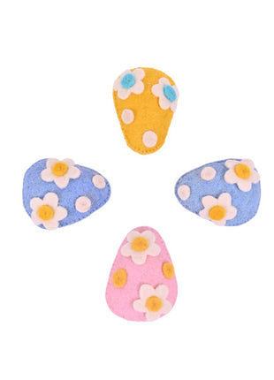 Hand-Felted Floral Easter Egg Decor – Set of 4 Pastel Spring Ornaments