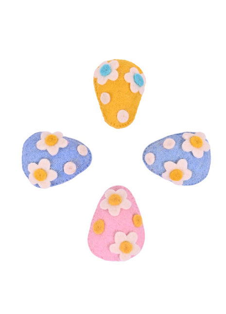 Hand-Felted Floral Easter Egg Decor – Set of 4 Pastel Spring Ornaments