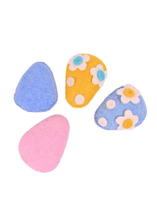 Hand-Felted Floral Easter Egg Decor – Set of 4 Pastel Spring Ornaments
