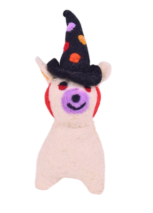 Handcrafted Whimsical Llama Wizard Wool Felt Ornament