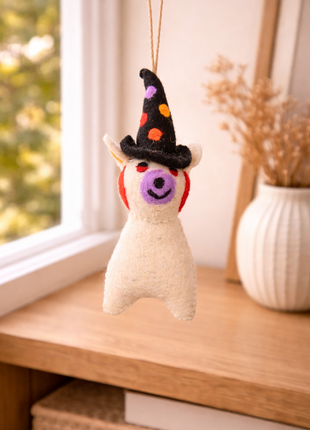 Handcrafted Whimsical Llama Wizard Wool Felt Ornament