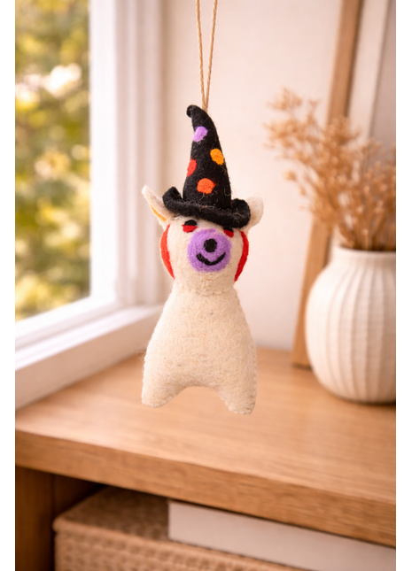 Handcrafted Whimsical Llama Wizard Wool Felt Ornament