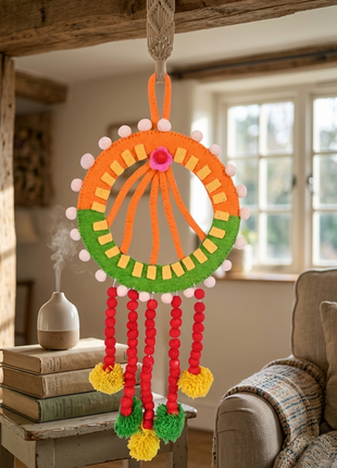 Vibrant Handcrafted Boho Wool Felt Dreamcatcher Wall Hanging