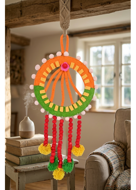 Vibrant Handcrafted Boho Wool Felt Dreamcatcher Wall Hanging