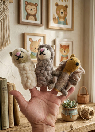 Handcrafted Whimsical Wool Felt Woodland Finger Puppets – Set of 3